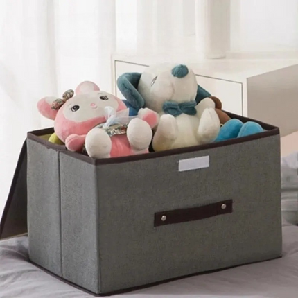 Fold-Up Fabric Storage Box with Lid – Collapsible Organizer (Large & Medium)