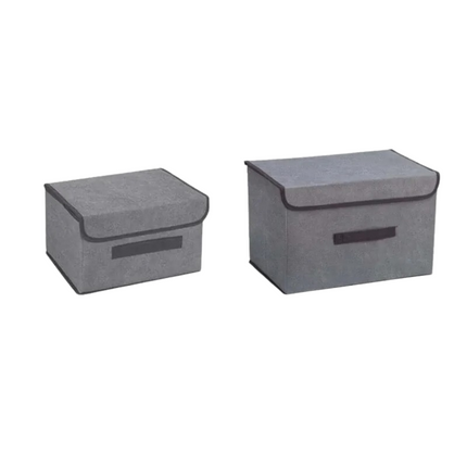 Fold-Up Fabric Storage Box with Lid – Collapsible Organizer (Large & Medium)