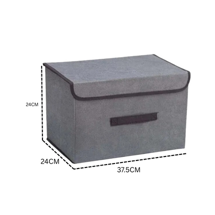 Fold-Up Fabric Storage Box with Lid – Collapsible Organizer (Large & Medium)